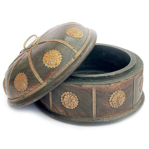 Round Wood and Brass Trinket Box