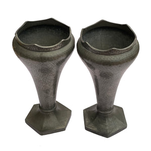 Hammered Pewter Vases Pair