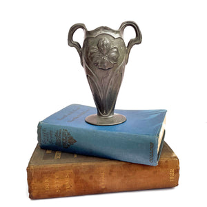 Antique Art Nouveau Pewter Vase with Orchid Motif