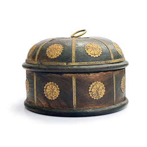 Round Wood and Brass Trinket Box