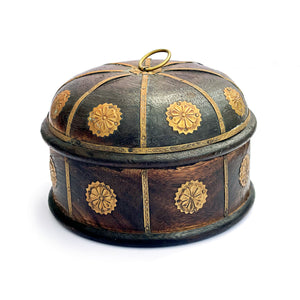 Round Wood and Brass Trinket Box