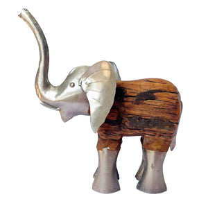 Teak & Metal Elephant Sculpture
