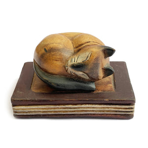 Sleeping Cat Wooden Sculpture