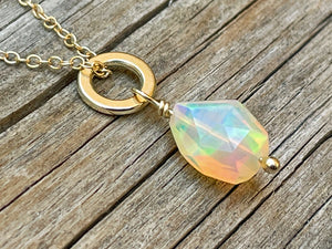 Faceted Opal Pendant in 14k Gold