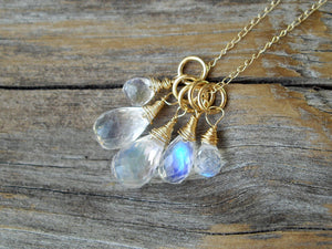 Briolette Cluster Necklace in Rainbow Moonstone