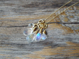 Briolette Cluster Necklace in Rainbow Moonstone
