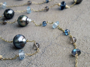 Tahitian Pearl & Blue Topaz Chain