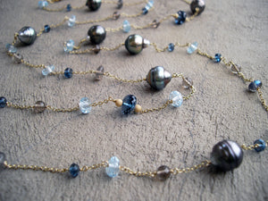 Tahitian Pearl & Blue Topaz Chain