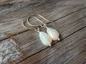 RESERVED Faceted White Opal Earrings