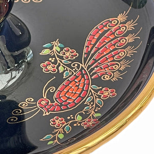 Ceramic Peacock Chamberstick with 24k Gold Trim