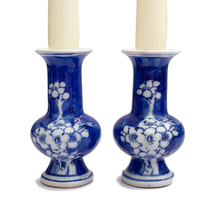 Blue and White Floral Candlesticks