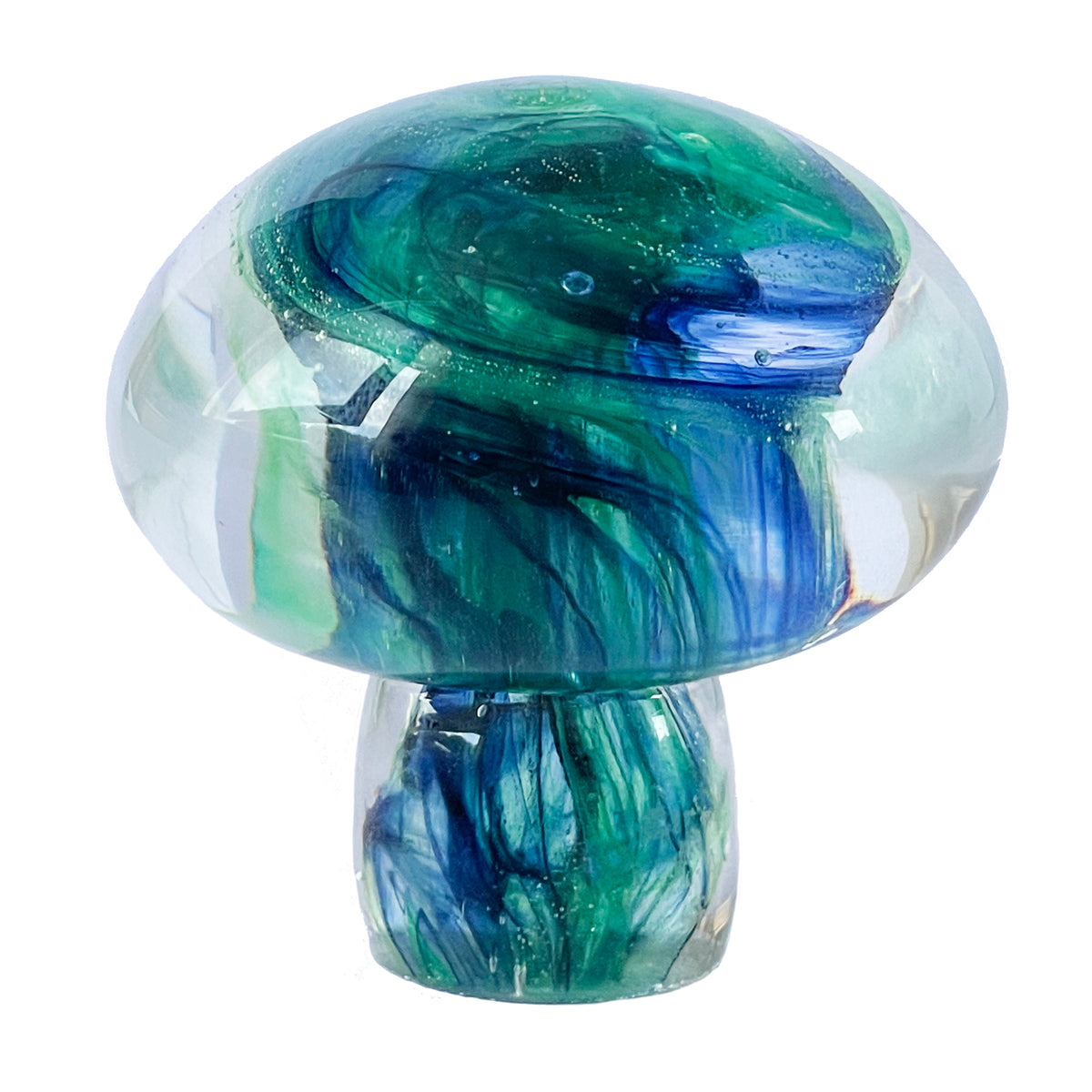 Blue and Green Art Glass Mushroom