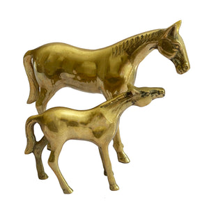 Solid Brass Mare and Foal Figurines