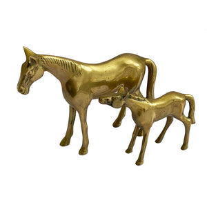 Solid Brass Mare and Foal Figurines