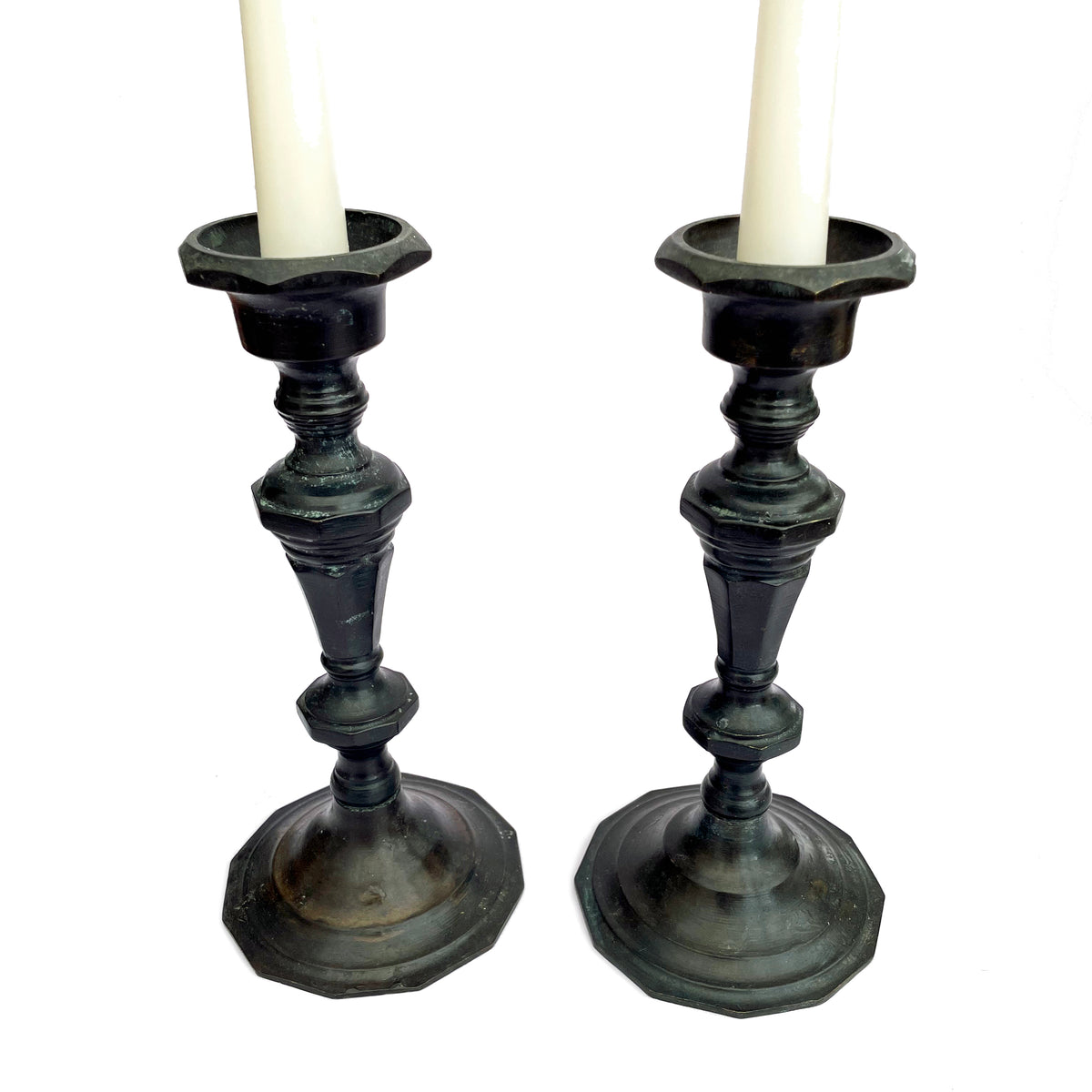Antique Bronze Candlestick Pair