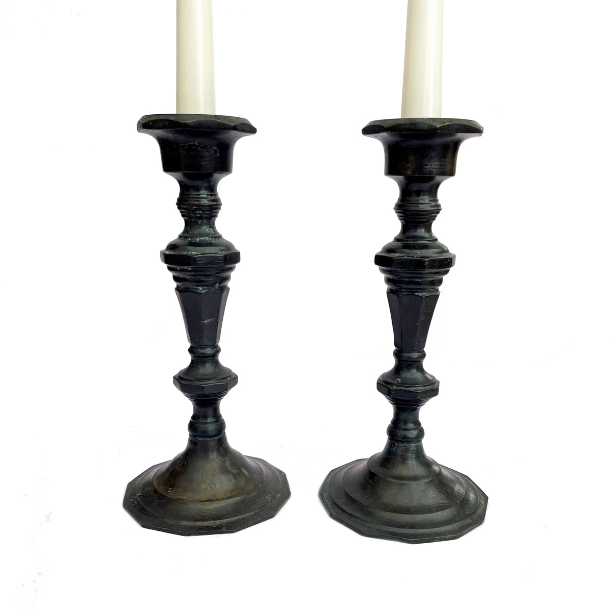 Antique Bronze Candlestick Pair