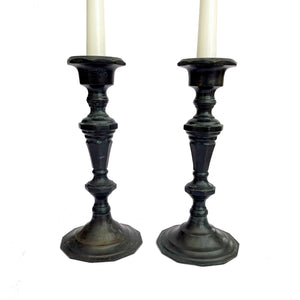 Antique Bronze Candlestick Pair