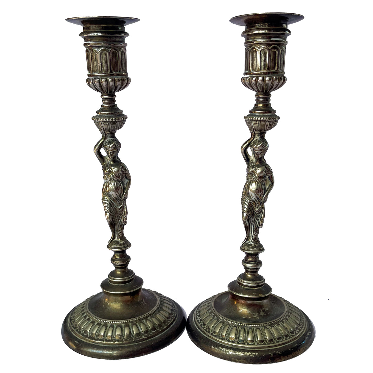 Neoclassical Brass Candlestick Pair
