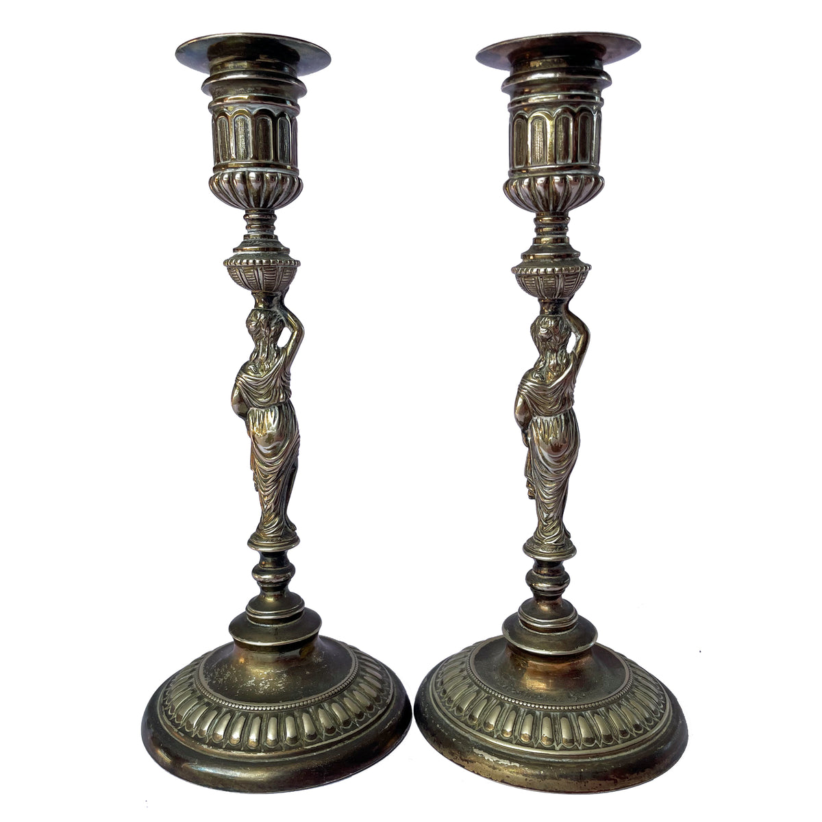 Neoclassical Brass Candlestick Pair