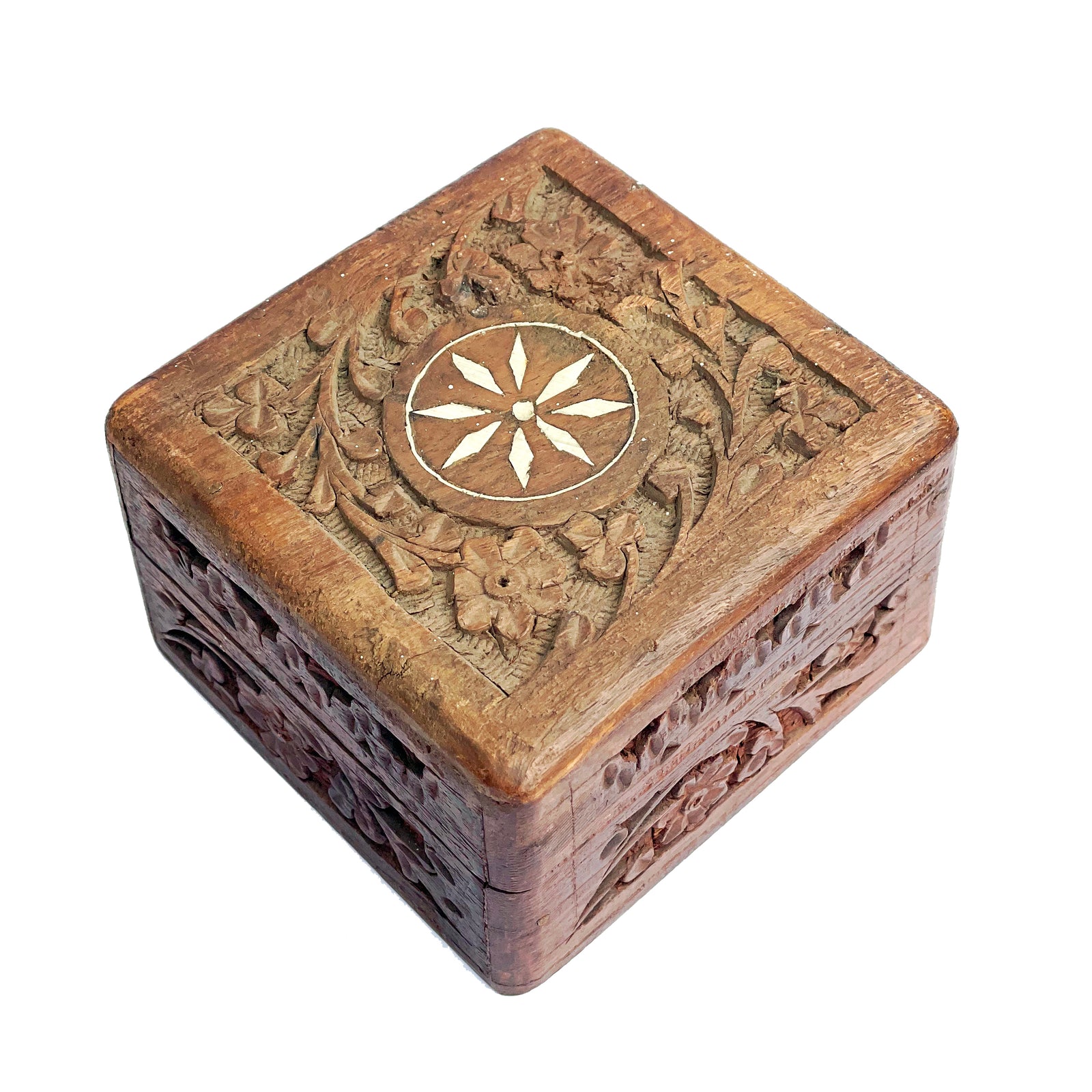 Hand-Carved Wooden Trinket Box