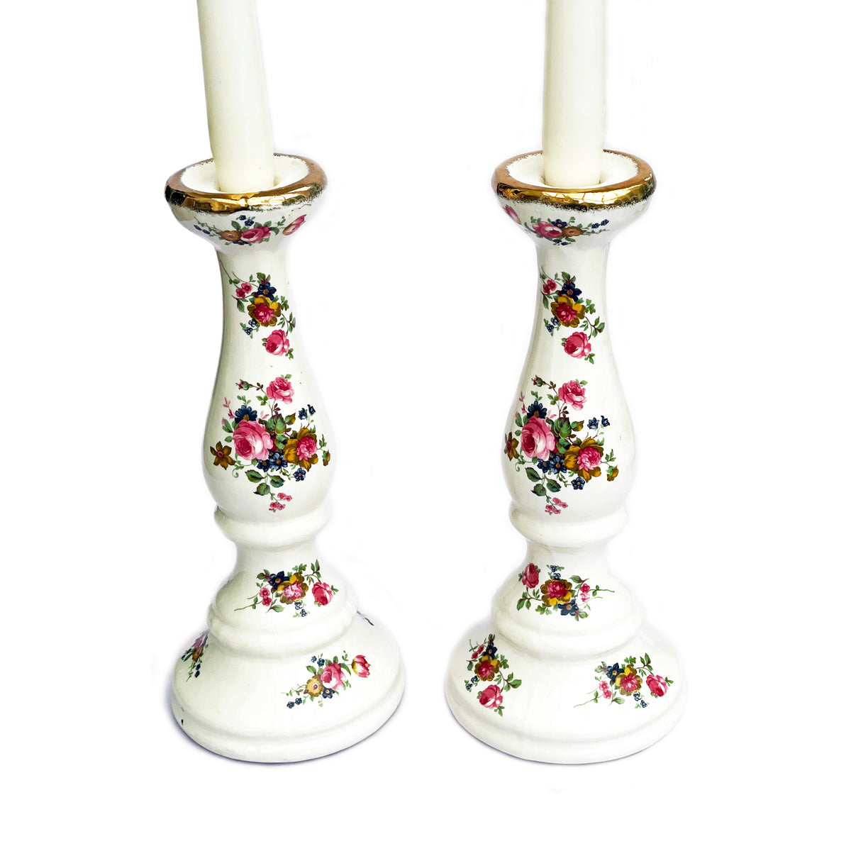 Floral Earthenware Candlesticks