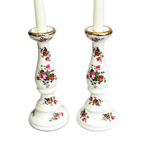 Floral Earthenware Candlesticks