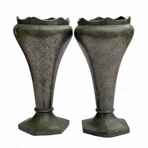 Hammered Pewter Vases Pair