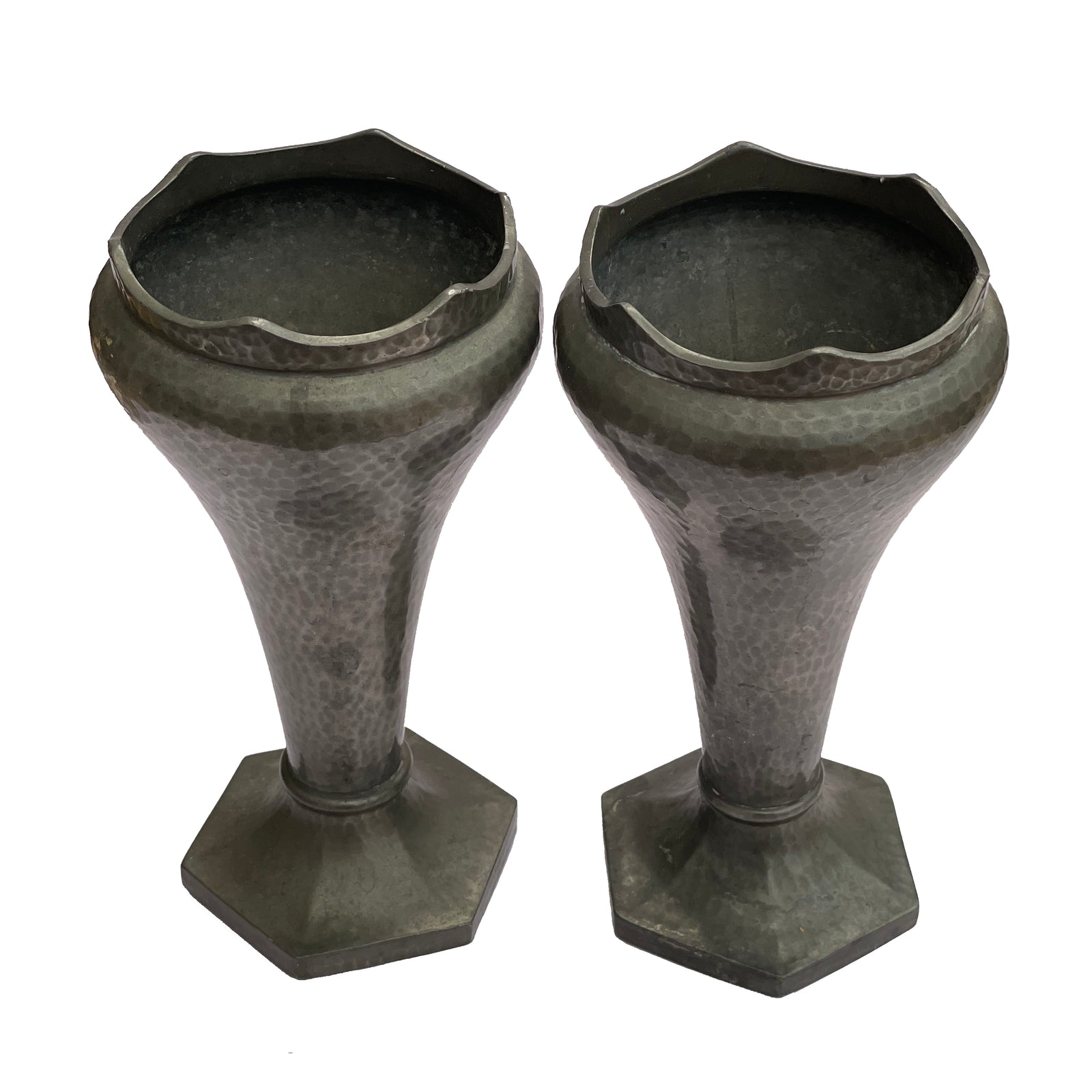 Hammered Pewter Vases Pair