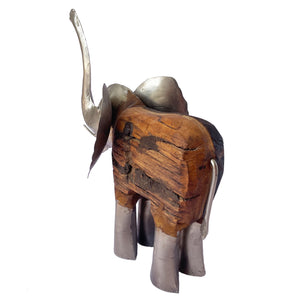 Teak & Metal Elephant Sculpture