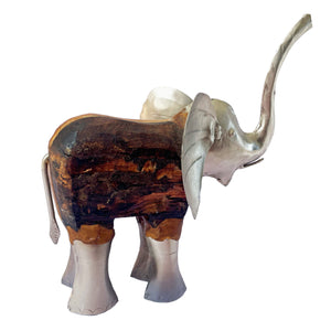Teak & Metal Elephant Sculpture