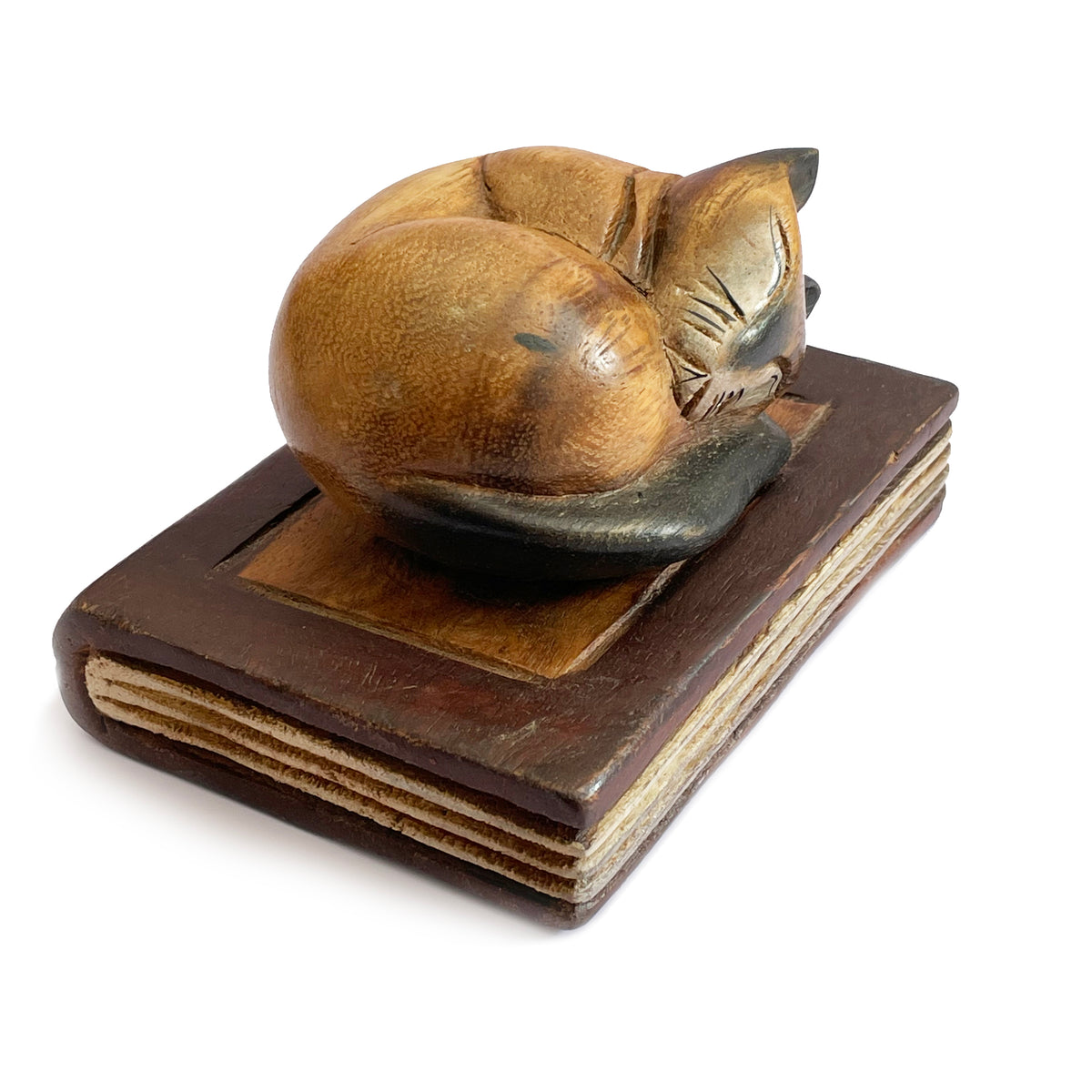 Sleeping Cat Wooden Sculpture