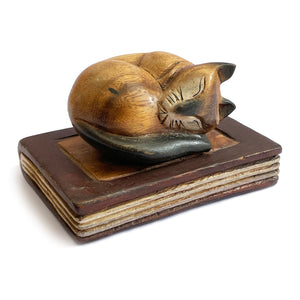 Sleeping Cat Wooden Sculpture