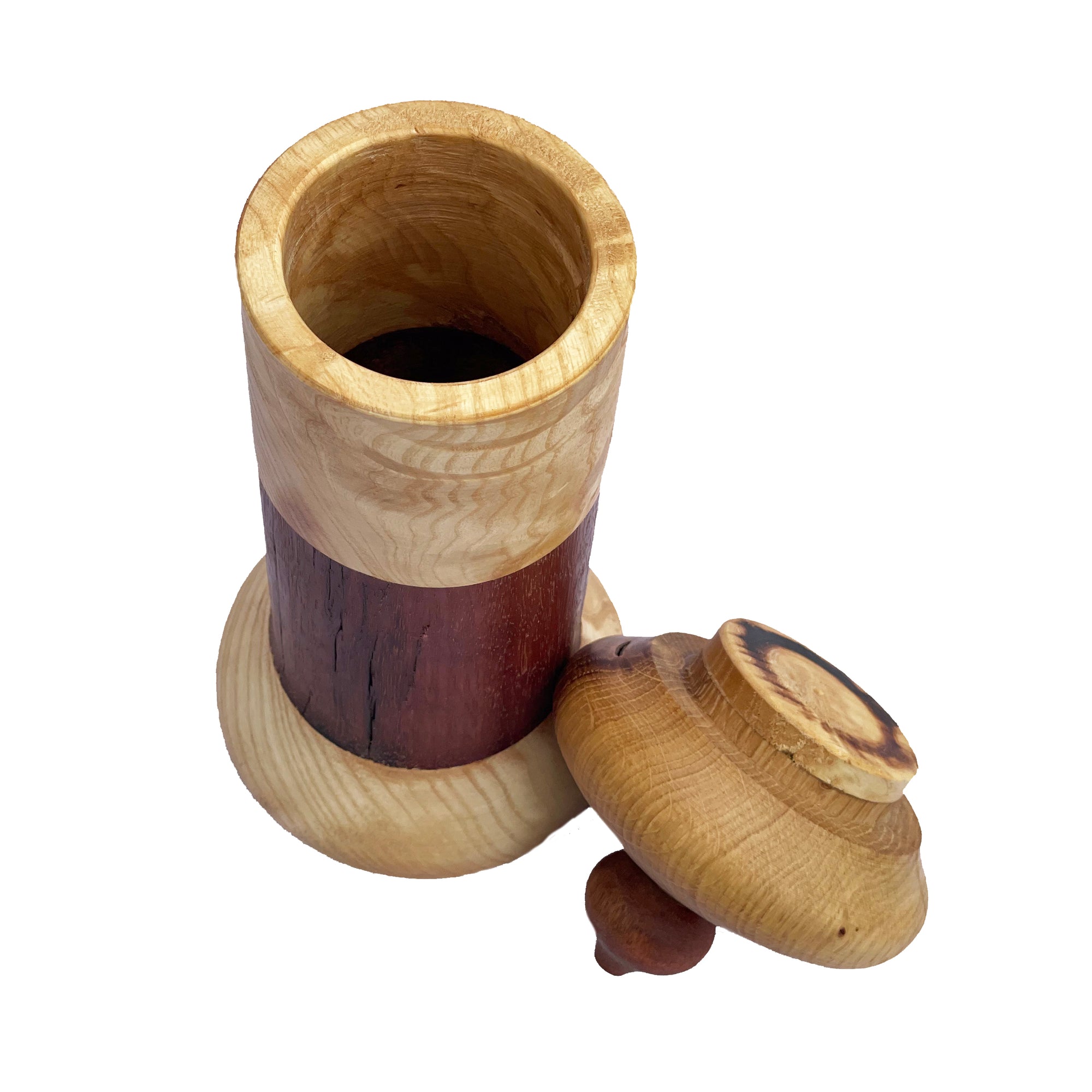 Tall Wooden Vessel With Lid