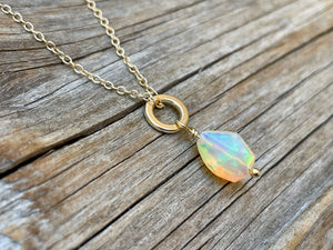 Faceted Opal Pendant in 14k Gold