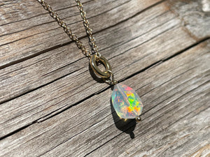 14k Gold Rainbow Opal Pendant