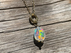 14k Gold Rainbow Opal Pendant
