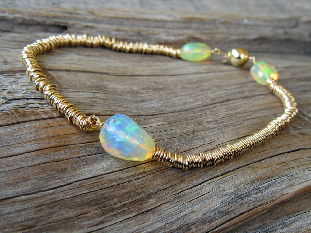 14k Gold Ripples Bracelet in Opal