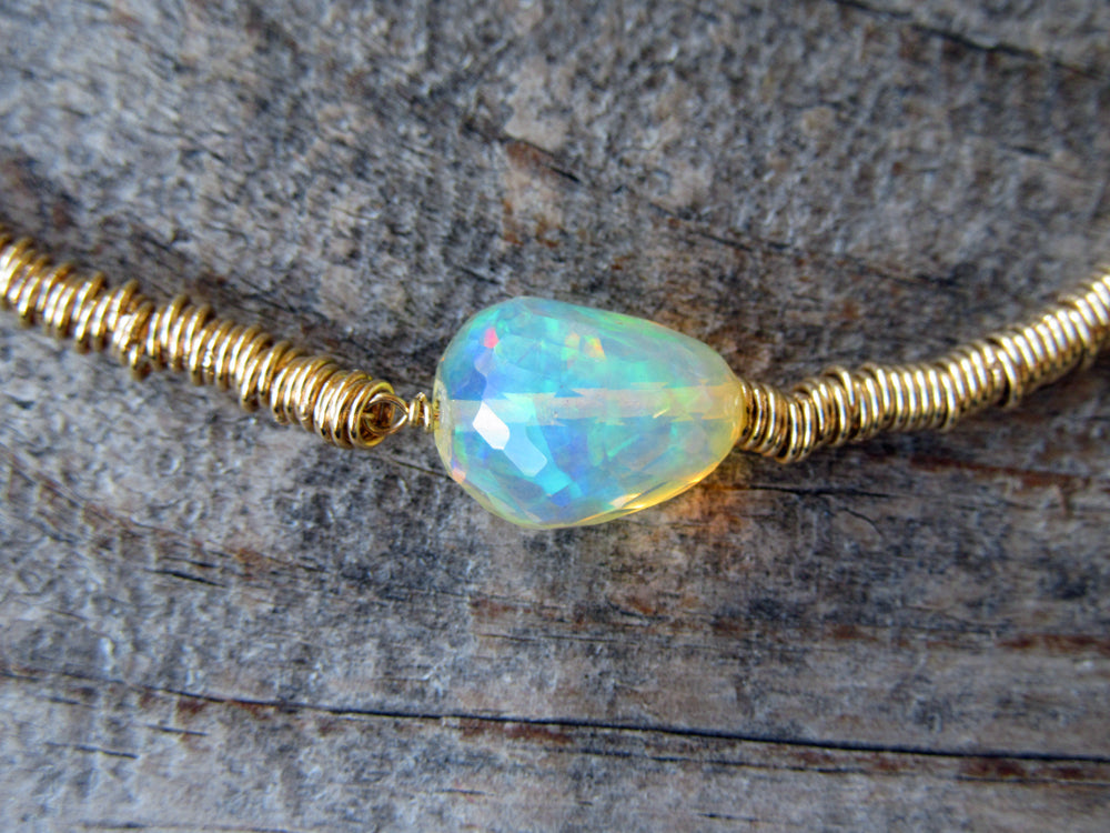 14k Gold Ripples Bracelet in Opal