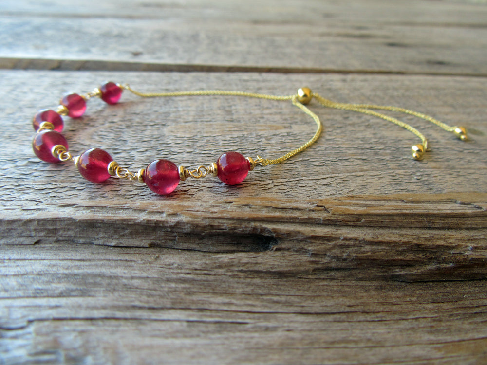 Adjustable Ruby Bracelet in 14k Gold