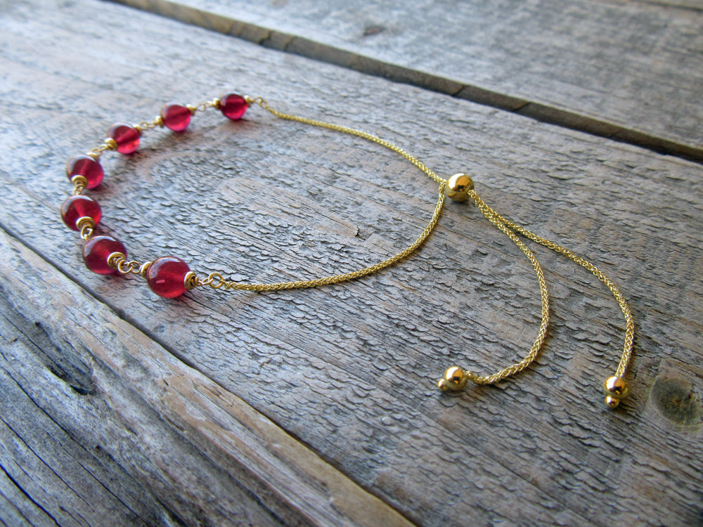 Adjustable Ruby Bracelet in 14k Gold