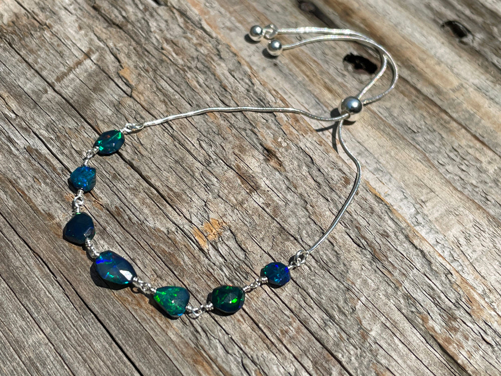 Faceted Black Opal Adjustable Bracelet
