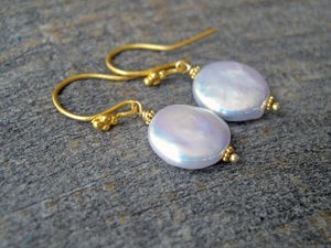 Coin Pearl Earrings in 22k Gold