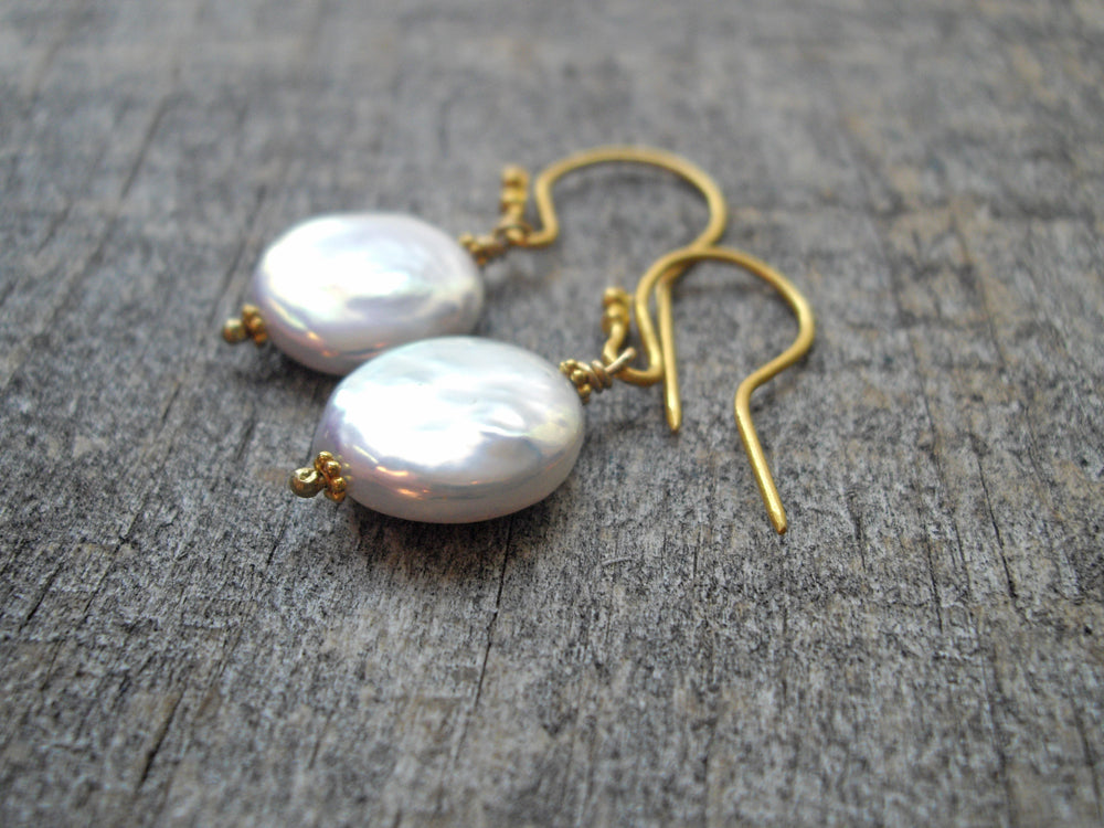 Coin Pearl Earrings in 22k Gold
