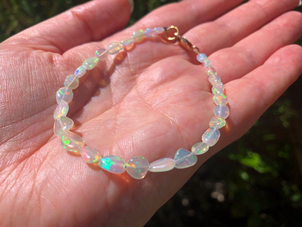 light green opal stone bracelet with AB effect