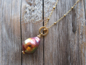 Flameball Pearl Pendant in 14k Gold