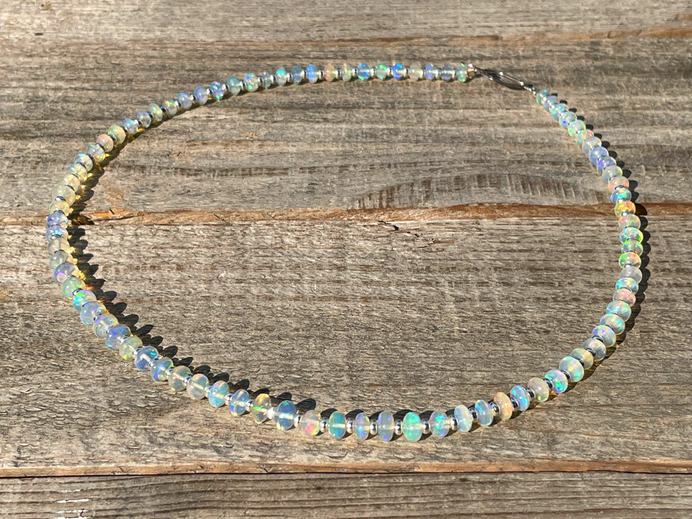 Ethiopian Opal Bead Necklace in Silver