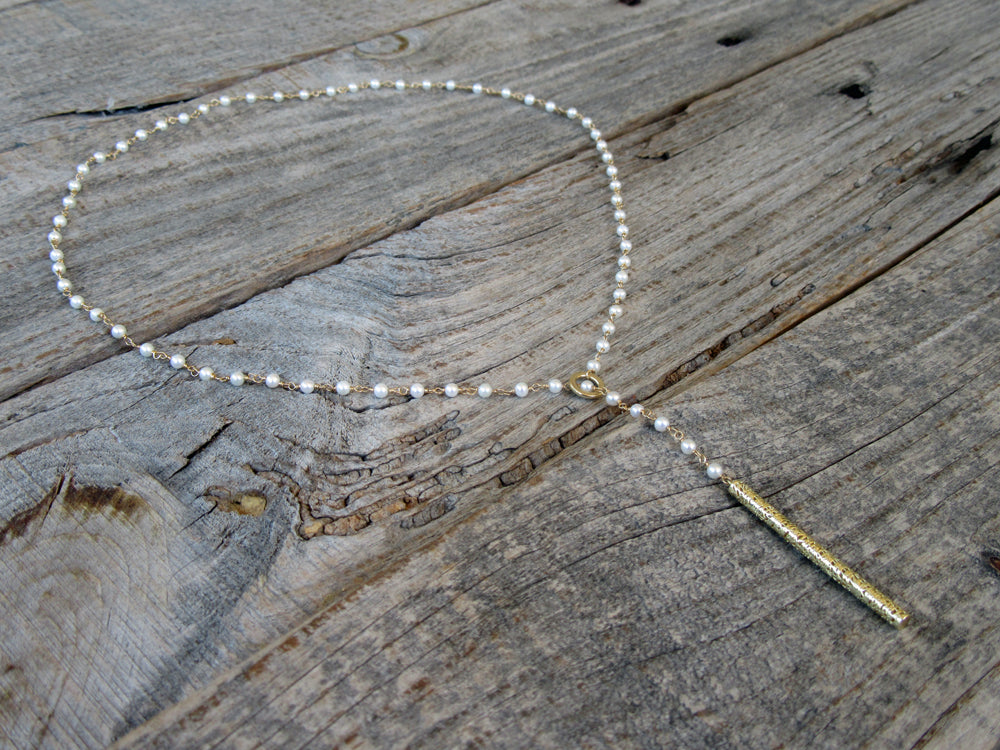 Italian 6-8mm Cultured Pearl Lariat Necklace in 18kt Gold Over Sterling.  22