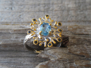 Snowflake Ring in Blue Topaz and Sapphire