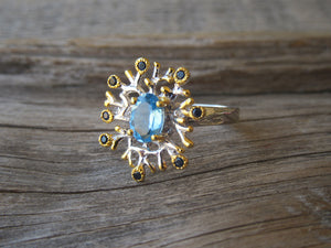 Snowflake Ring in Blue Topaz and Sapphire