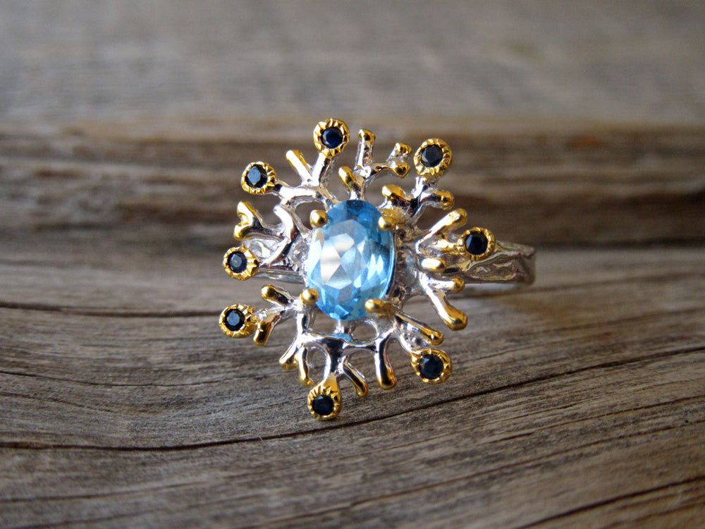 Snowflake Ring in Blue Topaz and Sapphire